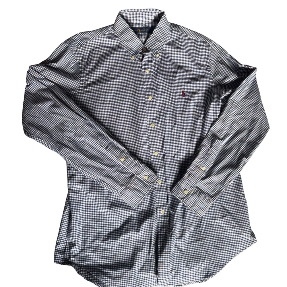 Ralph Lauren Mens Blue Gingham Check Button Down Shirt Large Red Pony Logo L - Picture 2 of 6